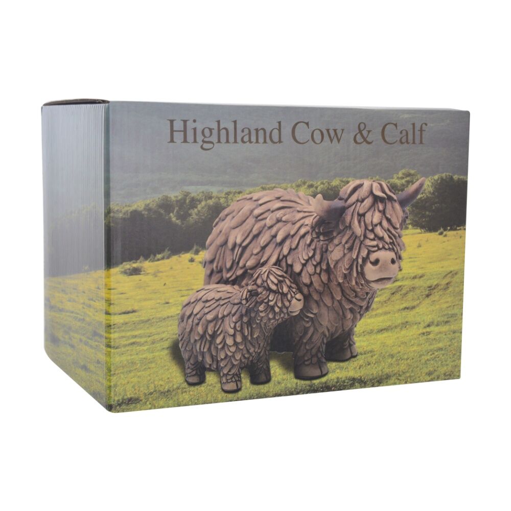 Gibson Gifts Hughie Highland Cow and Calf Figurine Set - Textured Resin Decorative Figurines - Brown Polyresin Material - Rustic Farmhouse Decor - — image 2