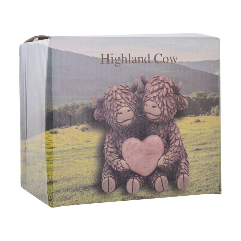 Gibson Gifts Hughie Highland Cows True Love Figurine - Highland Cow Couple Holding Heart - Brown Polyresin Statue — image 2