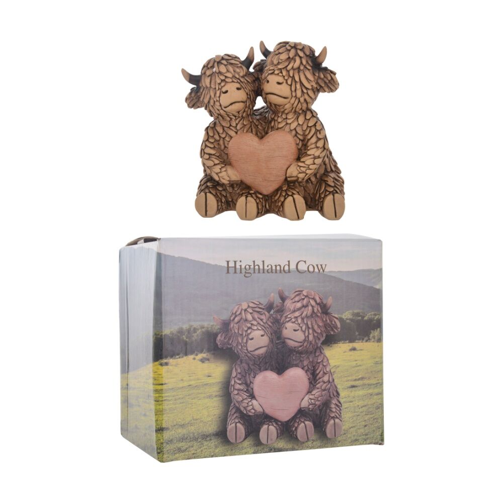 Gibson Gifts Hughie Highland Cows True Love Figurine - Highland Cow Couple Holding Heart - Brown Polyresin Statue — image 3