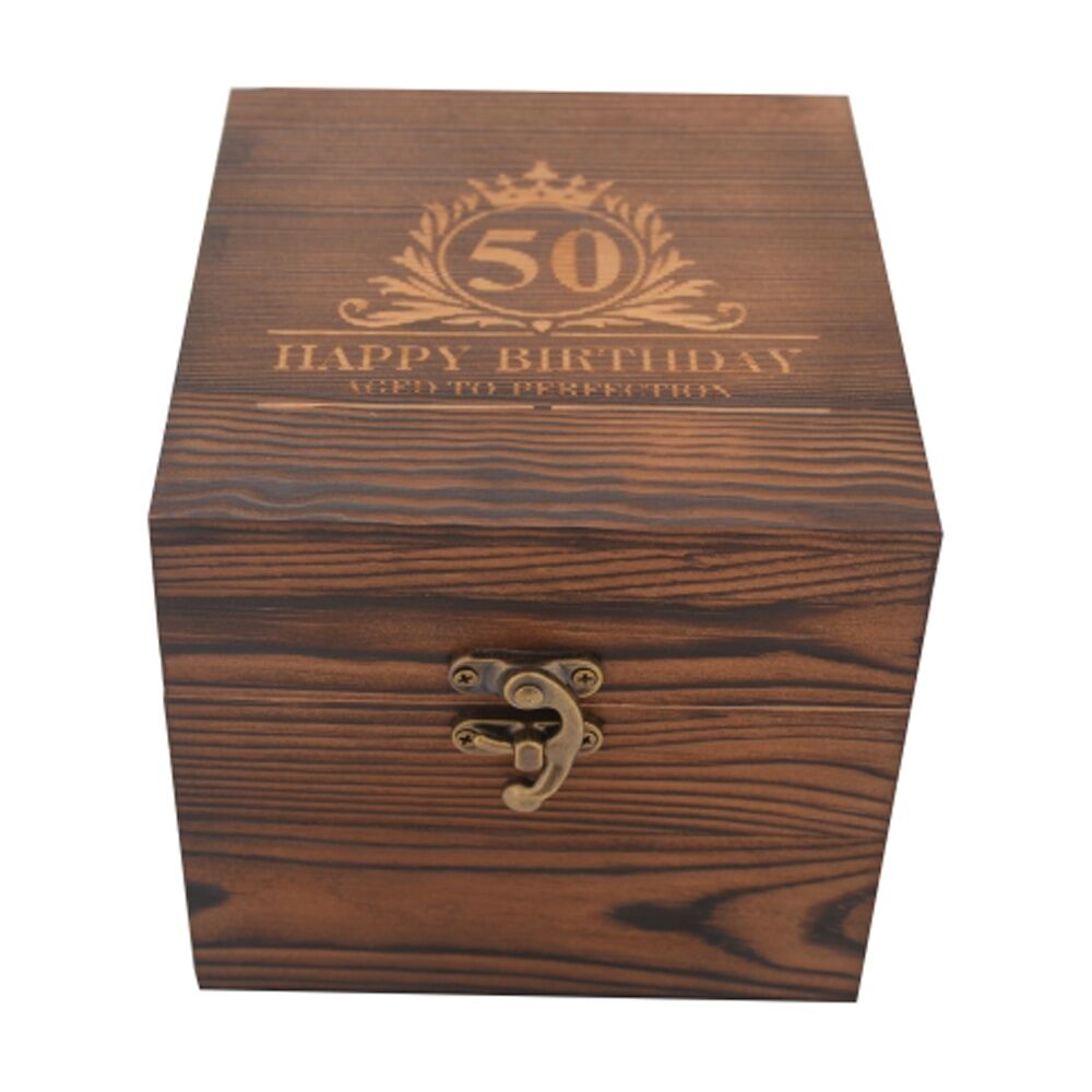 Gibson Gifts 50th Birthday Glass and Coaster Set - Whiskey Glass and Slate Coaster in Burnt Wood Engraved Keepsake Box - Glassware and Drinkware Gift — image 2