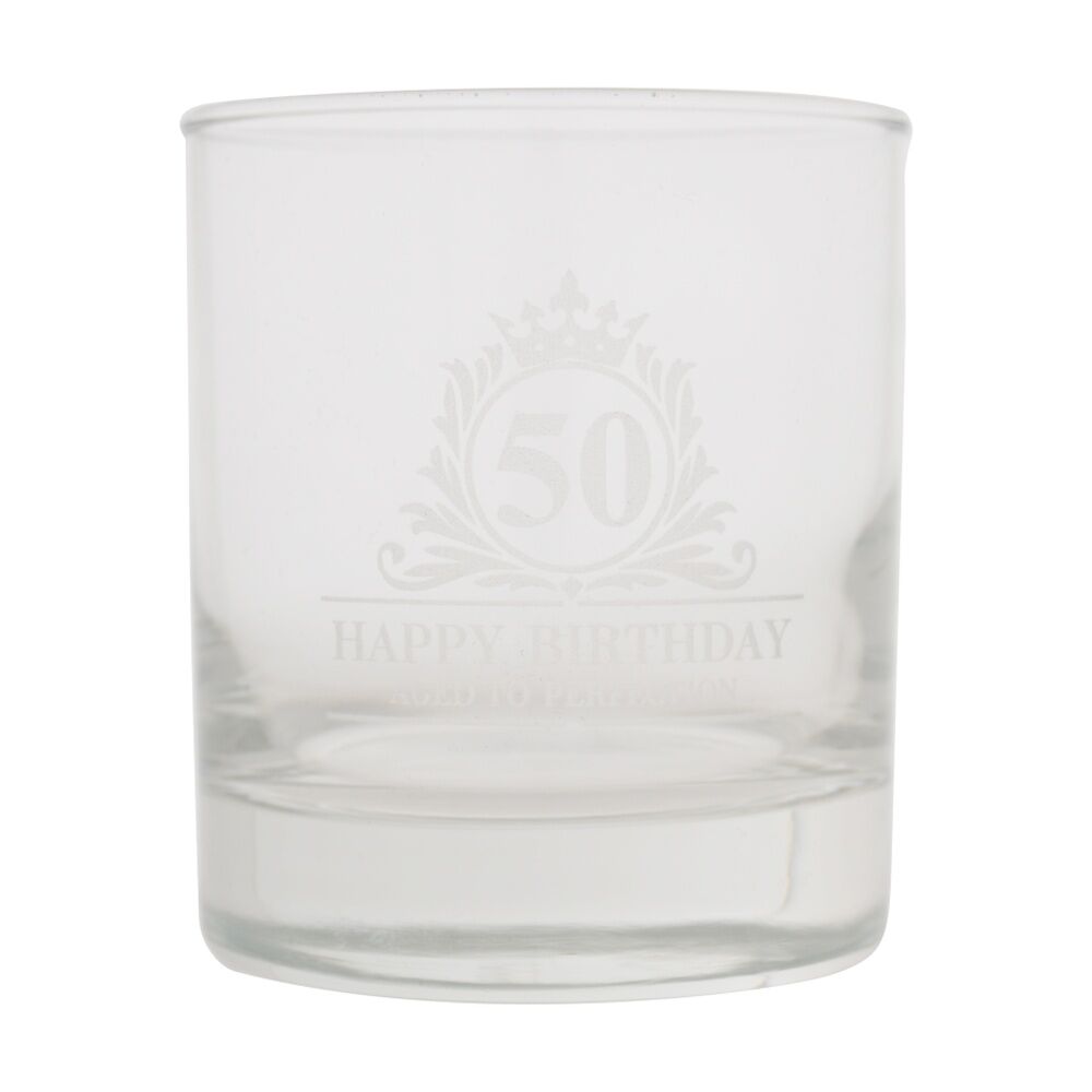 Gibson Gifts 50th Birthday Glass and Coaster Set - Whiskey Glass and Slate Coaster in Burnt Wood Engraved Keepsake Box - Glassware and Drinkware Gift — image 7