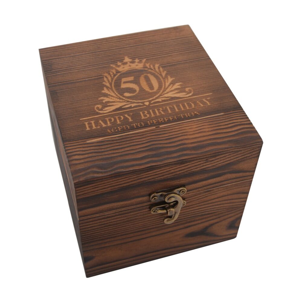Gibson Gifts 50th Birthday Glass and Coaster Set - Whiskey Glass and Slate Coaster in Burnt Wood Engraved Keepsake Box - Glassware and Drinkware Gift — image 8