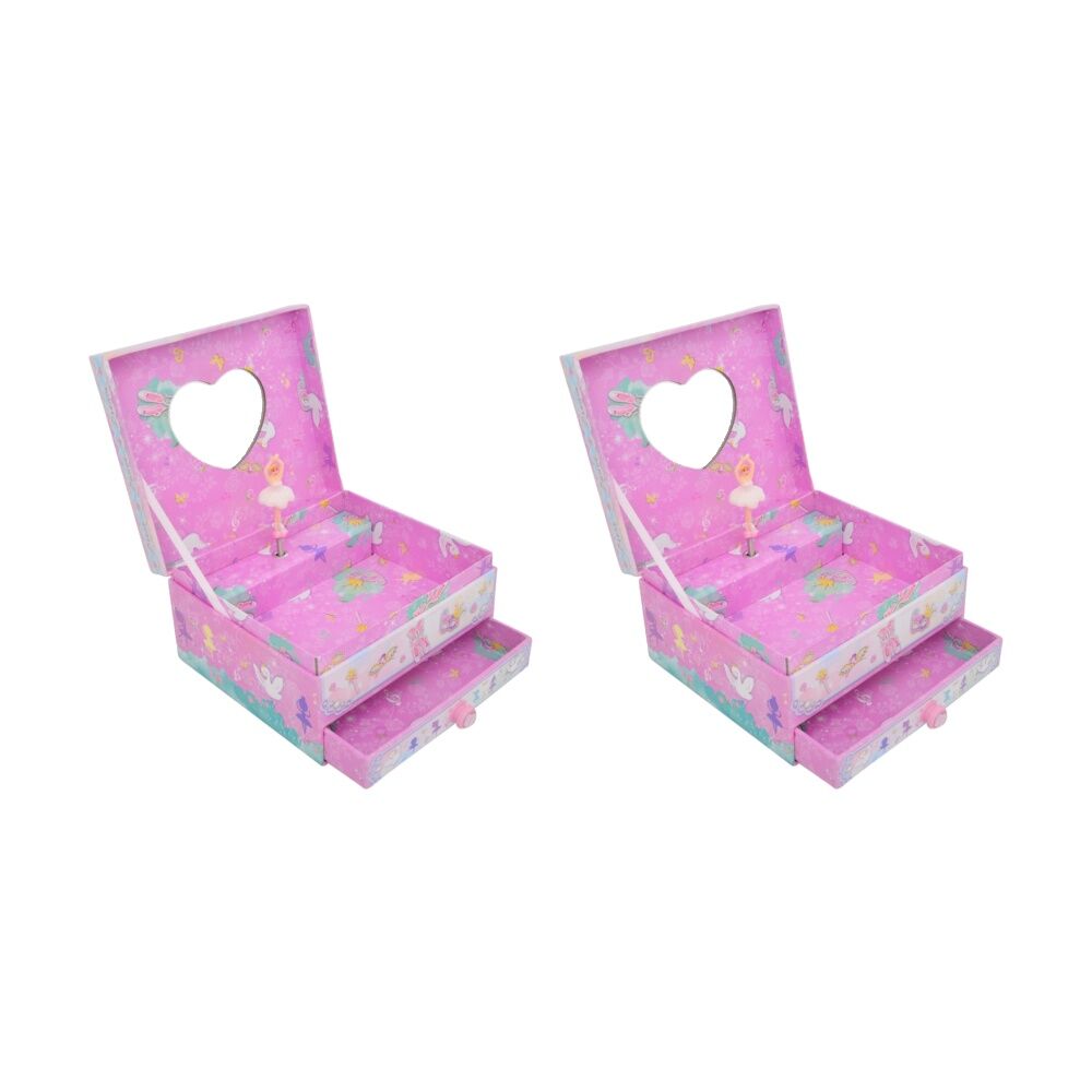 Gibson Gifts Musical Jewellery Box With Drawer Pink Ballet Themed Storage (2 Pack)