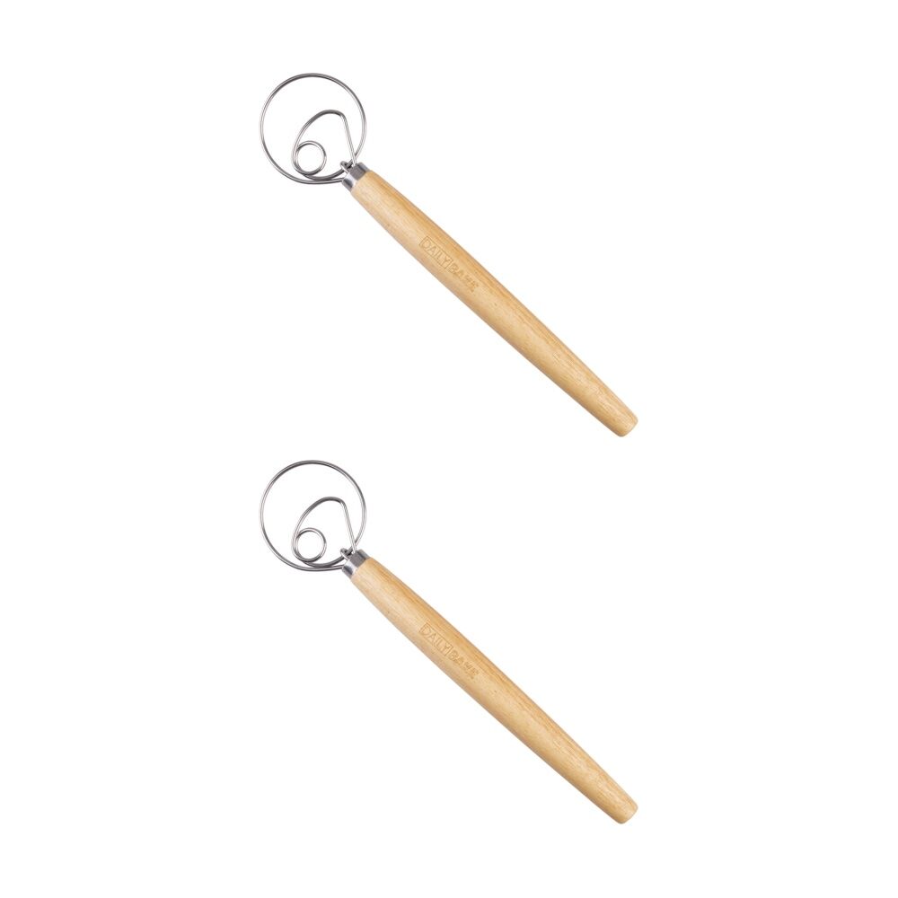 Daily Bake Danish Dough Whisk Stainless Steel Head w/ Wooden Handle (2 Pack)