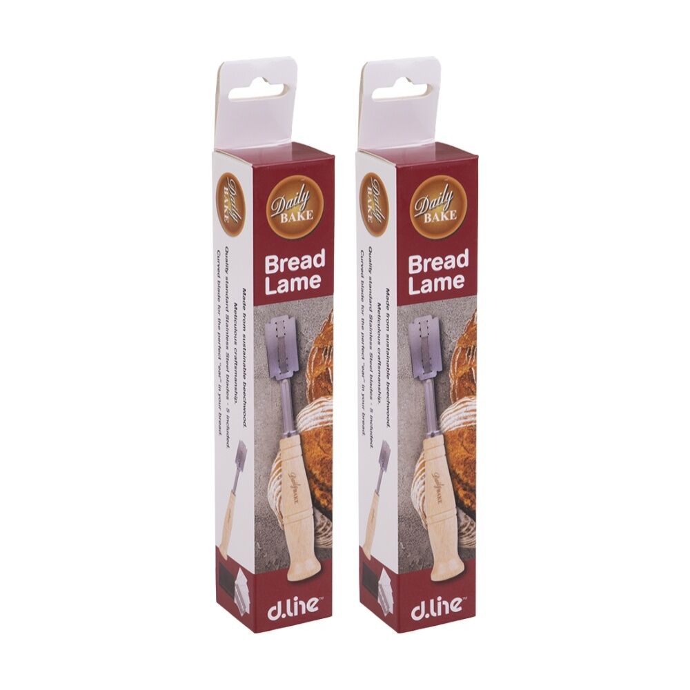 Daily Bake Bread Lame Curved Stainless Steel Blades w/ Beechwood Handle (2 Pack)
