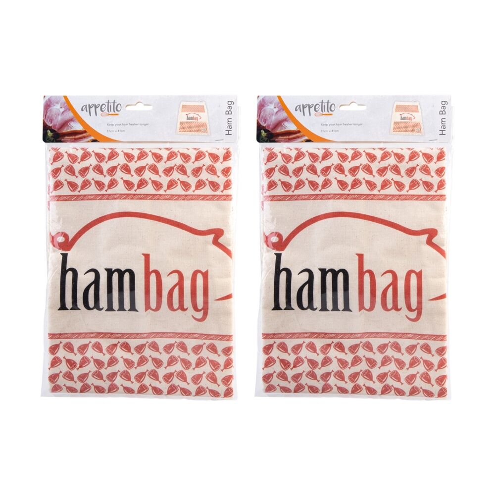 Appetito Reusable Breathable Drawstring Closure Ham Bag 100% Cotton (2 Pack)