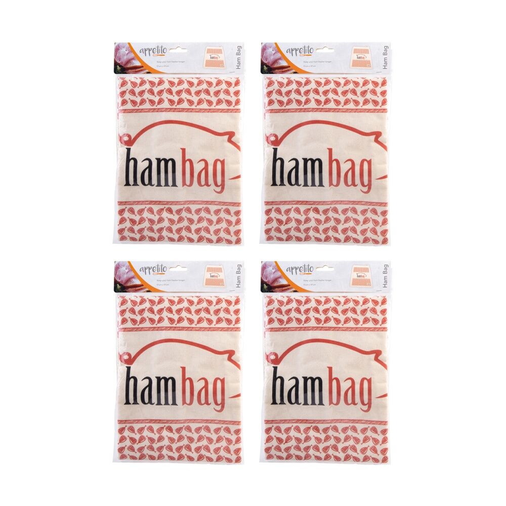 Appetito Reusable Breathable Drawstring Closure Ham Bag 100% Cotton (4 Pack)