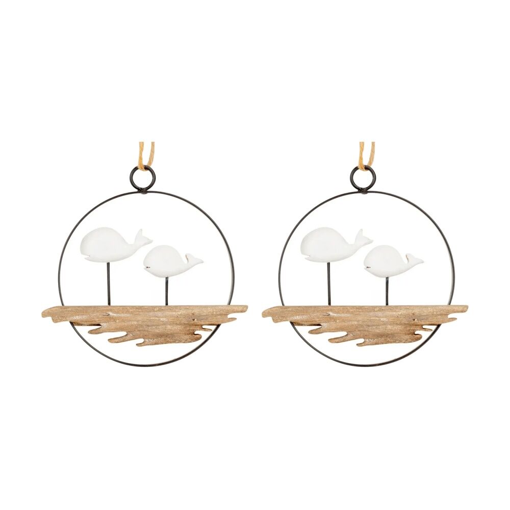 A.Fresco 12cm Timber Ring Wall-Mount Hanging Home Decor Whale/Bird Assorted (2 Pack)