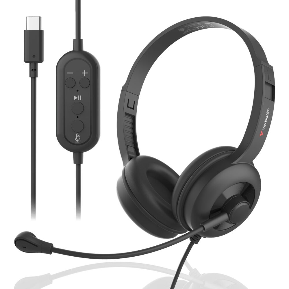 Verbatim Black Clarity Sound USB-C Wired Overear Headset w/ Microphone — image 2