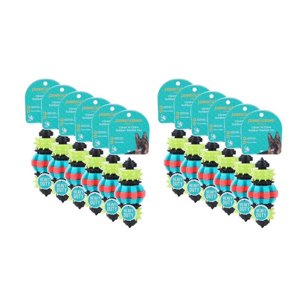 Paws and Claws Clean N Chew TPR Heavy Duty Rubber Dental Dog Toy 17cm Assorted (12 Pack)
