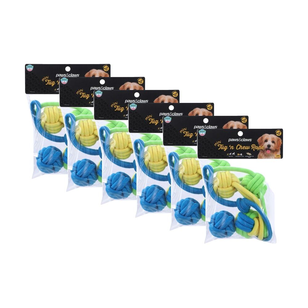 Paws and Claws 4pc Paws And Claws Mini Tug N Chew Rope Dog Pet Play Toy Set 23x5x1cm (6 Pack)