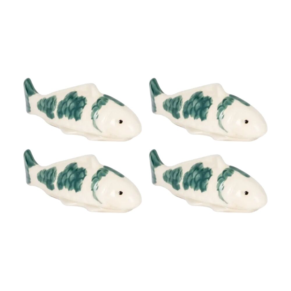 A.Fresco Floating Koi Fish Decorative Ceramic Pond Ornament Green 11.4cm (4 Pack)