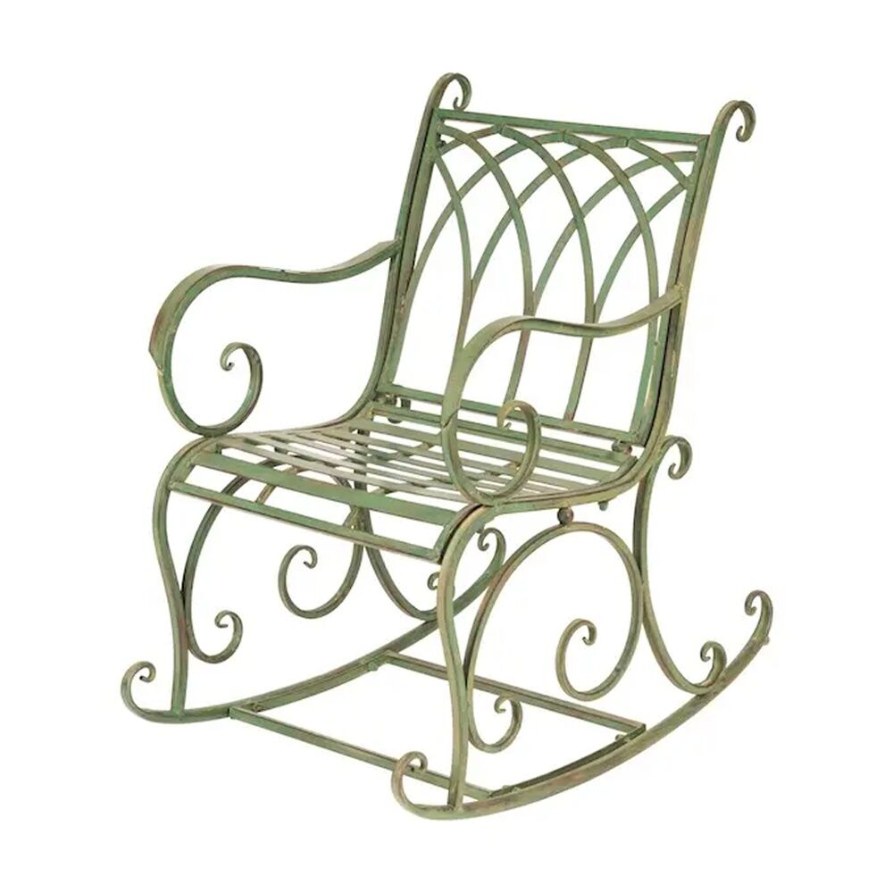 A.Fresco Metal Rocking Chair Vintage Green Garden Patio Outdoor Seating