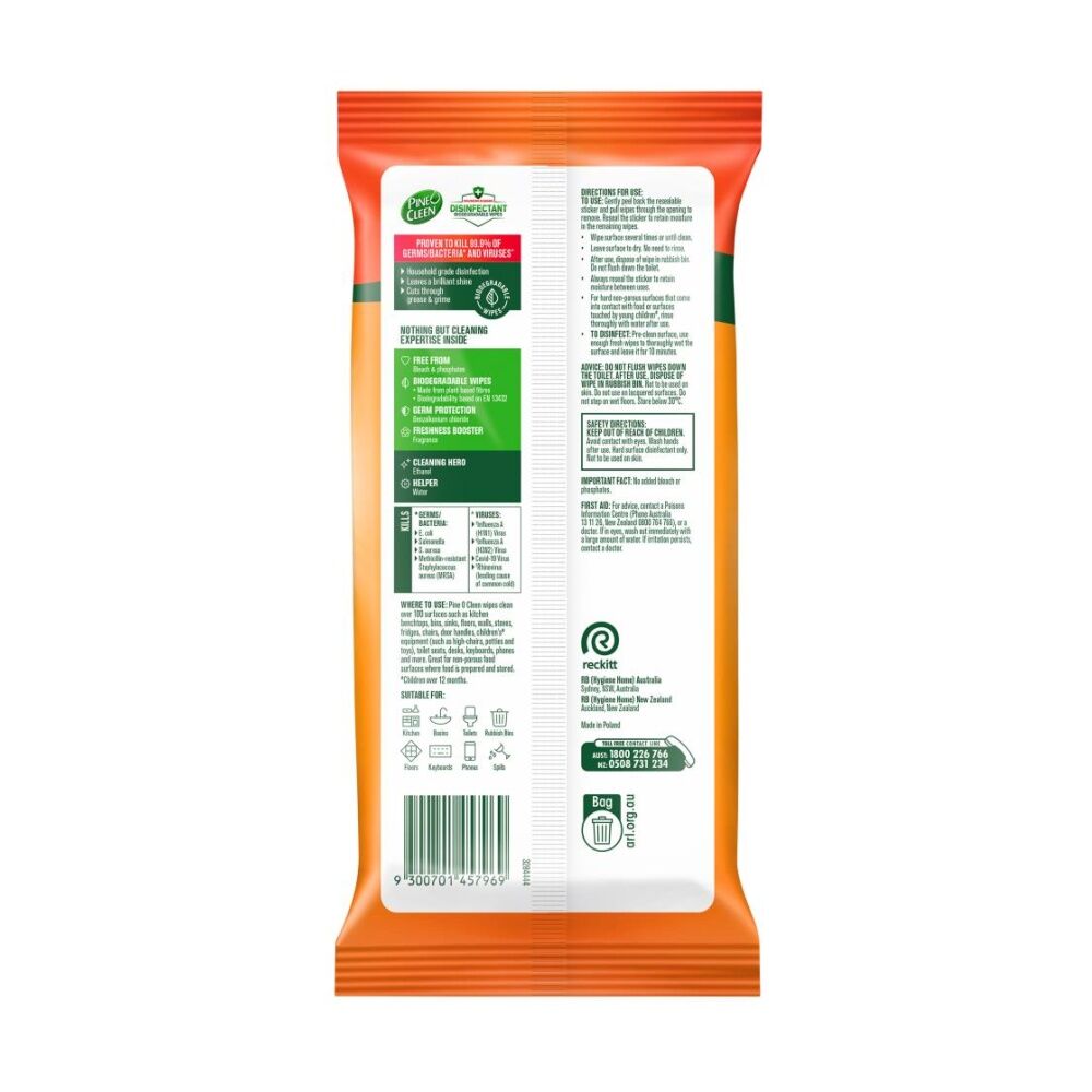Pine O Cleen 110pc Pine O Cleen Pack Household Grade Disinfectant Wipes Mango Scent (8 Pack) — image 3