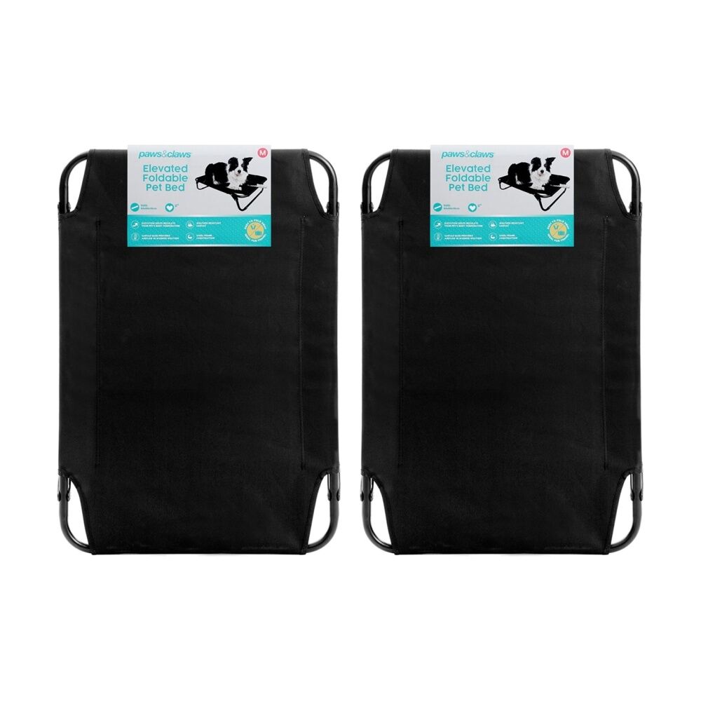 Paws and Claws Foldable Elevated Dog Pet Bed Black 80x55x18cm Medium (2 Pack)