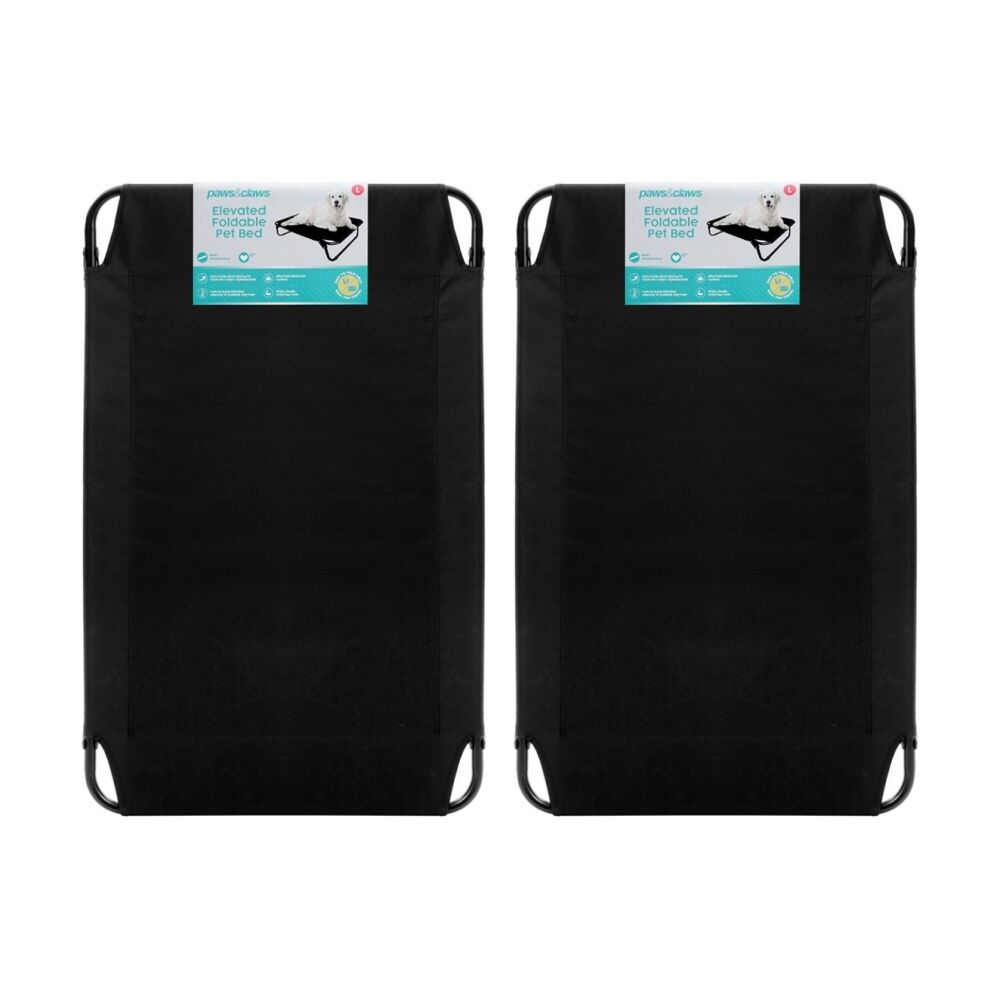 Paws and Claws Foldable Elevated Dog Pet Bed Black 105x65x18cm Large (2 Pack)
