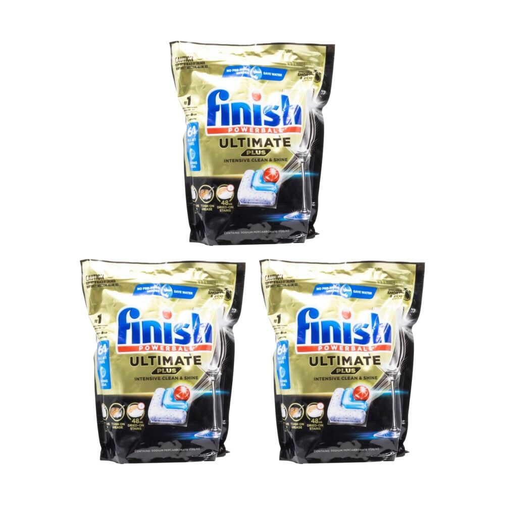 Finish 64pc Finish Powerball Ultimate Plus Clean & Shine Dishwasher Tabs Baking Soda (3 Pack)