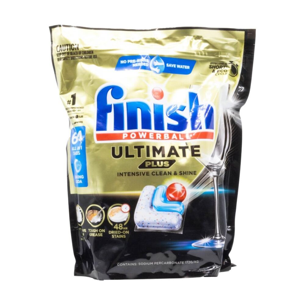 Finish 64pc Finish Powerball Ultimate Plus Clean & Shine Dishwasher Tabs Baking Soda (3 Pack) — image 2