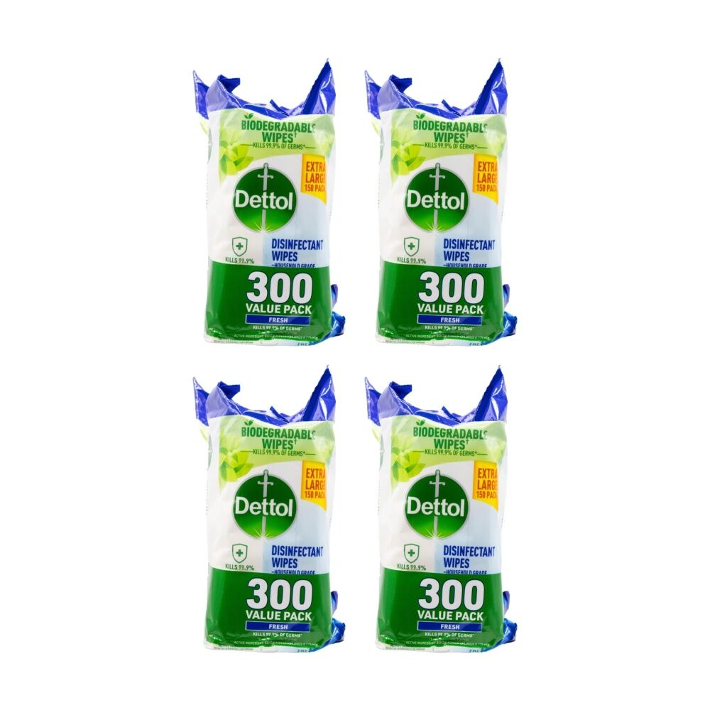 Dettol 300pc Dettol Fresh Biodegradable Multipurpose Disinfectant Wipes Extra-Large (4 Pack)