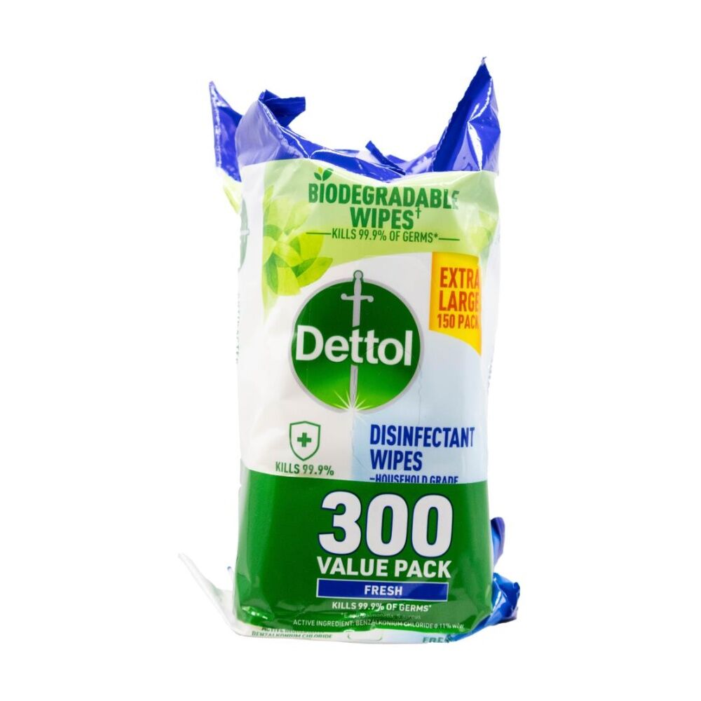 Dettol Fresh Biodegradable Multipurpose Disinfectant Wipes Extra-Large (300 Pieces)