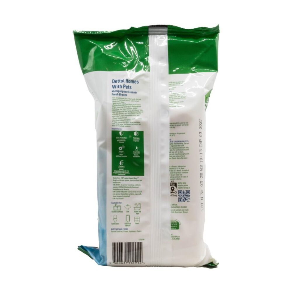 Dettol 110pc Dettol Homes w/ Pets Multipurpose Disinfectant Wipes Fresh Breeze (8 Pack) — image 3