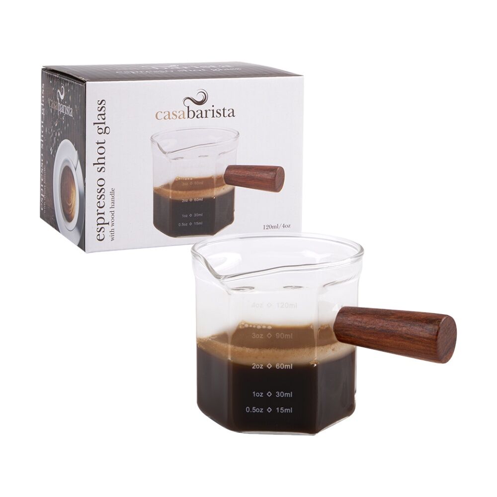 Casabarista Espresso Shot Glass w/ Wooden Handle & Spout 120ml (3 Pack) — image 4