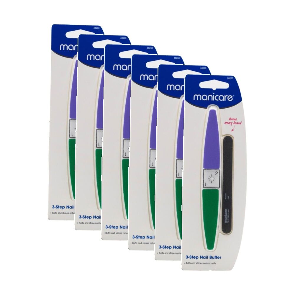 Manicare 3 Step Buff & Shine Natural Buffer Nail Care Tool Multi Colour (6 Pack)