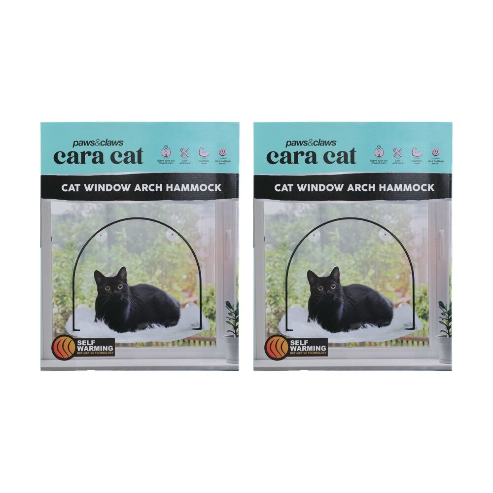 Paws and Claws Cat Window Arch Hammock w/ Self Warming Insert 50x40x30cm (2 Pack)