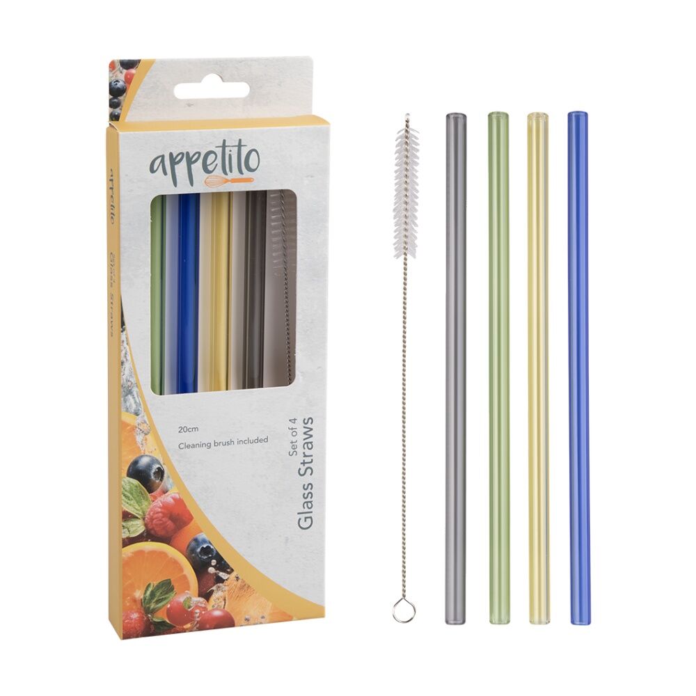 Appetito 4pc Appetito Borosilicate Glass Straw Set Straight 20cm Multi-Coloured (6 Pack) — image 3