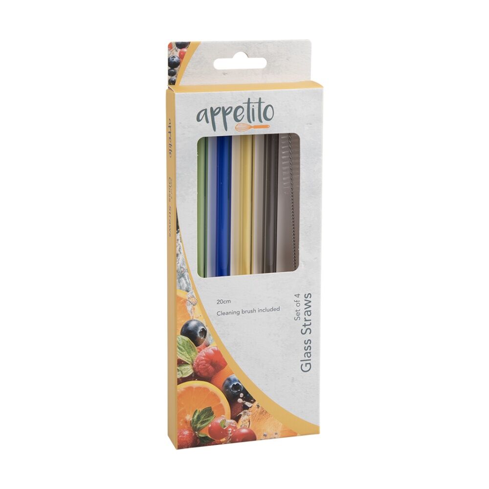 Appetito 4pc Appetito Borosilicate Glass Straw Set Straight 20cm Multi-Coloured (6 Pack) — image 2