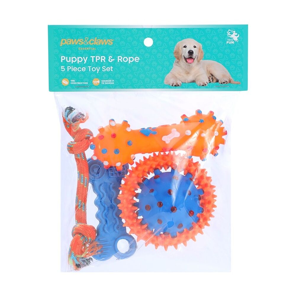 Paws and Claws Puppy Pack TPR Rope Toy Set Puppies/Small Dogs Multicoloured (5 Pieces)