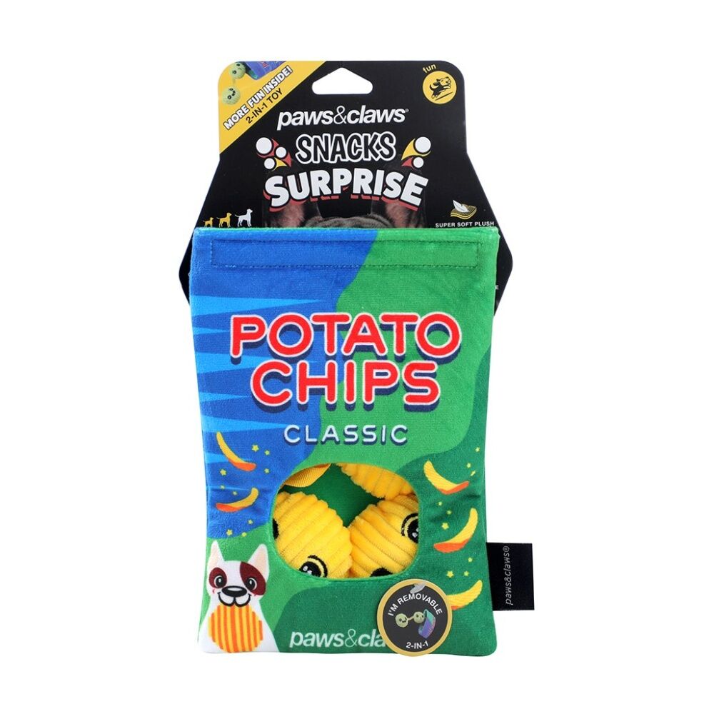 Paws and Claws 20x14.5x5cm Snack Surprise Potato Chips Plush Dog Pet Toy