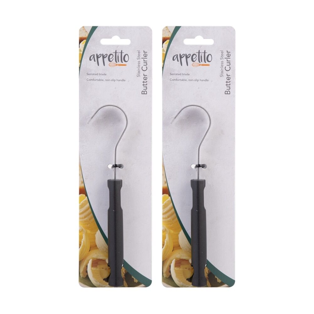 Appetito Stainless Steel Butter Curler Kitchen Tool w/ Black Handle (2 Pack)