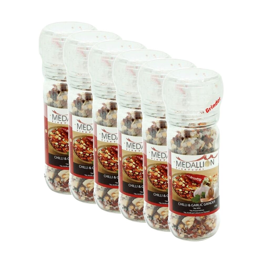 Medallion Chilli & Garlic Flavoured Twist Grinder Cooking Condiment 65g (6 Pack)