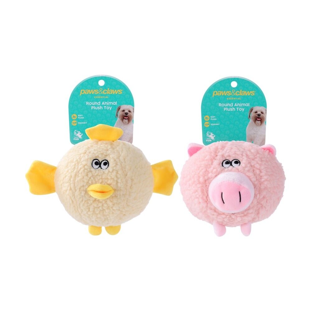 Paws and Claws Plush Round Animal Squeaky Dog Pet Toy 18x18x18cm Assorted (6 Pack) — image 3