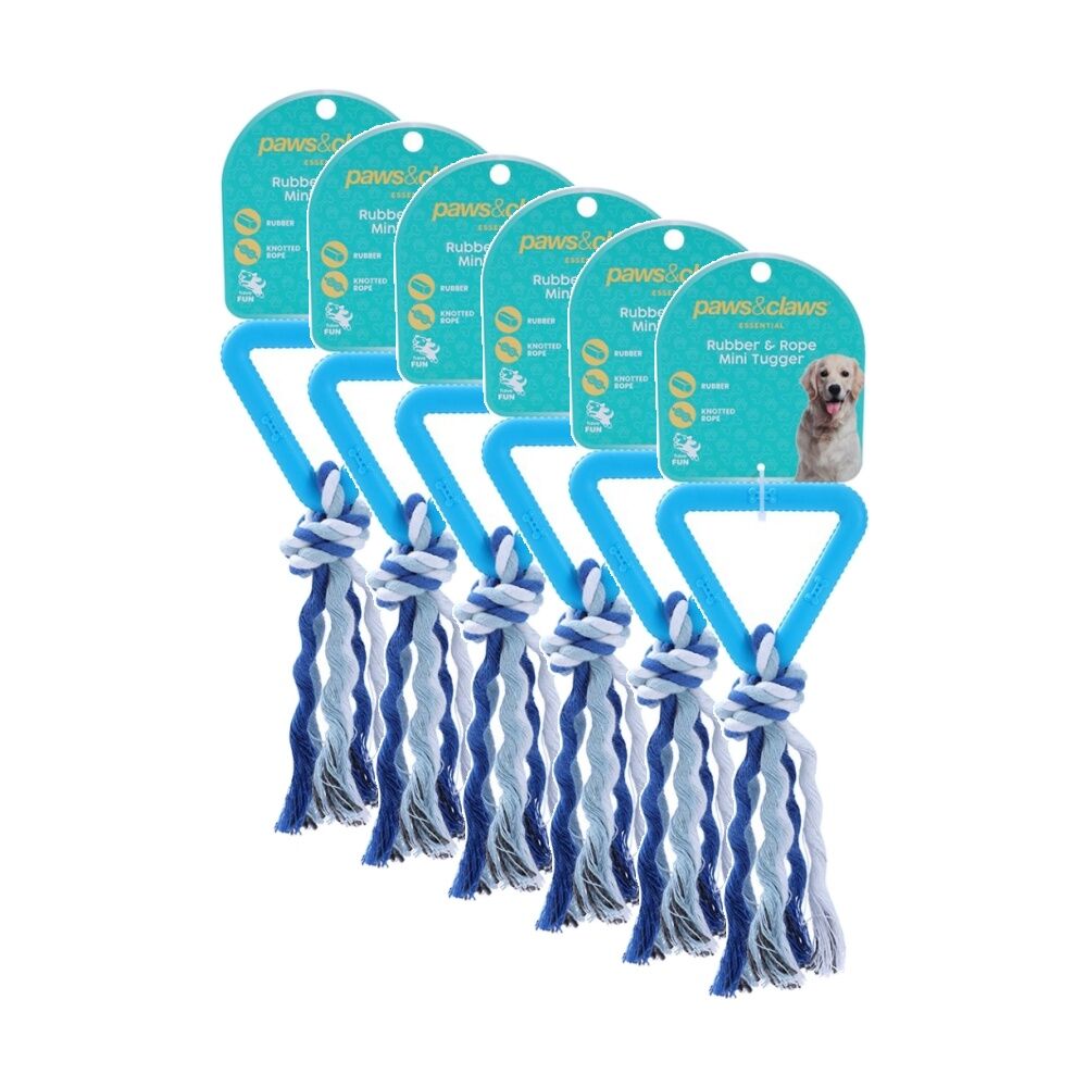 Paws and Claws Triangle TPR & Rope Durable Dog Pet Toy 17x1.6cm Assorted (6 Pack)
