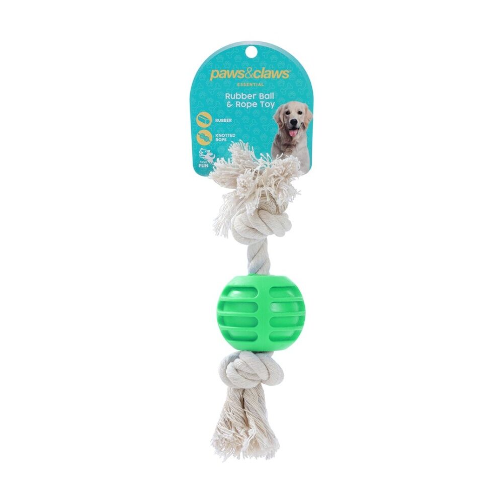Paws and Claws Assorted TPR Ball & Rope Dog Pet Chew Toy 22x6x1.5cm