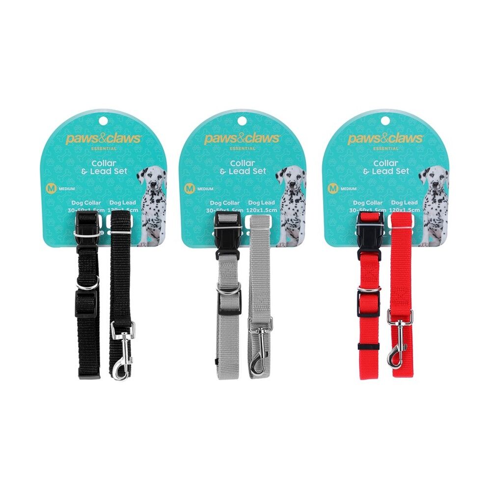 Paws and Claws 120x1.5cm Essentials Dog Collar & Lead Set Medium 30-50cm Asstd — image 2