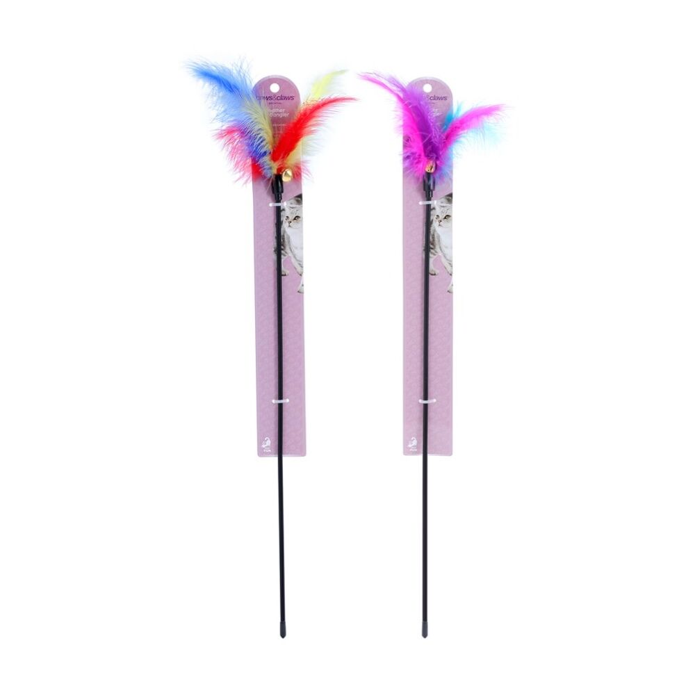 Paws and Claws Assorted Feather Teaser Dangler Pet Cat Play Toy 60cm — image 2