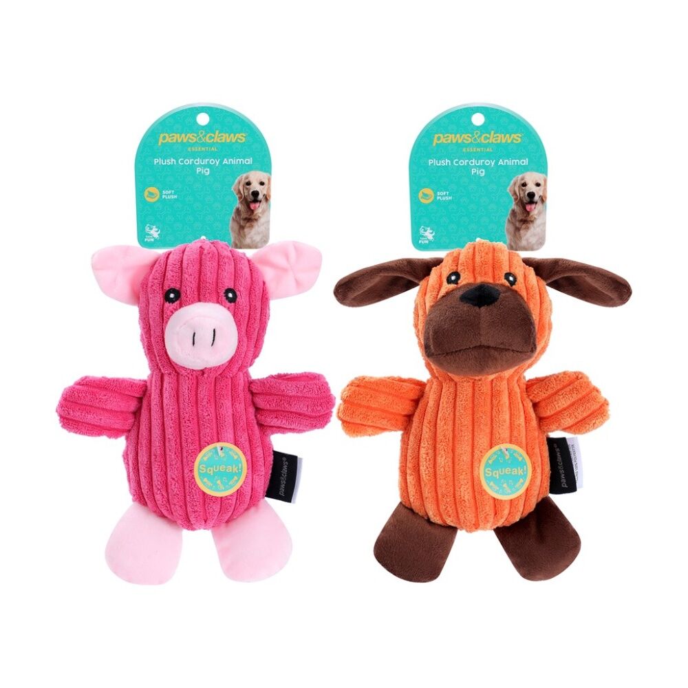 Paws and Claws Plush Corduroy Animals Pet Dog Chew/Cuddle Squeaker Toy Assorted (12 Pack) — image 3