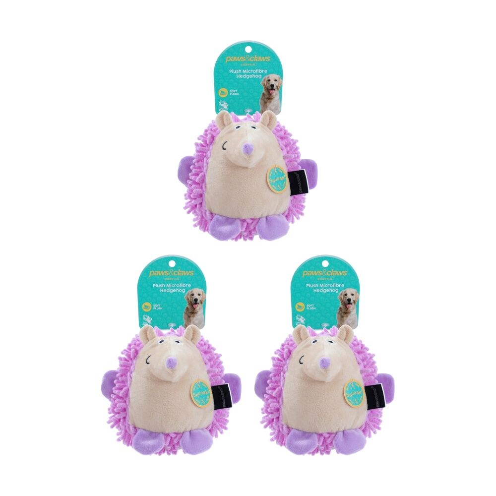 Paws and Claws Plush Hedgehog Pet Dog Chew/Cuddle Squeaker Toy Assorted (3 Pack)