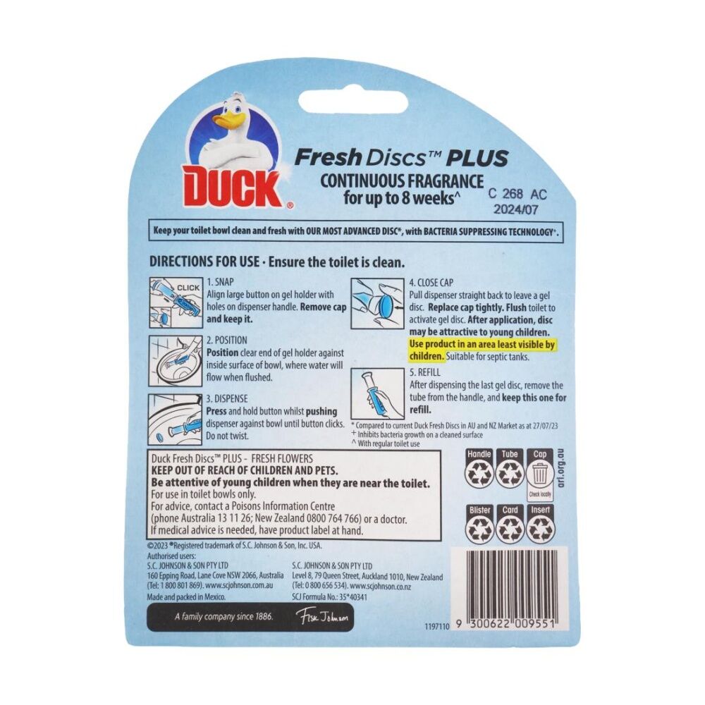 Duck 6pc Duck Fresh Discs Plus Gel Toilet Cleaner Flower Scent Freshness (8 Pack) — image 3