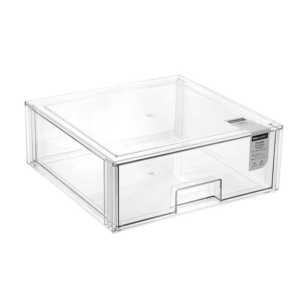 Boxsweden 15.5L Crystal Stackable Organisation Storage Drawer 36.5x36.5x14cm