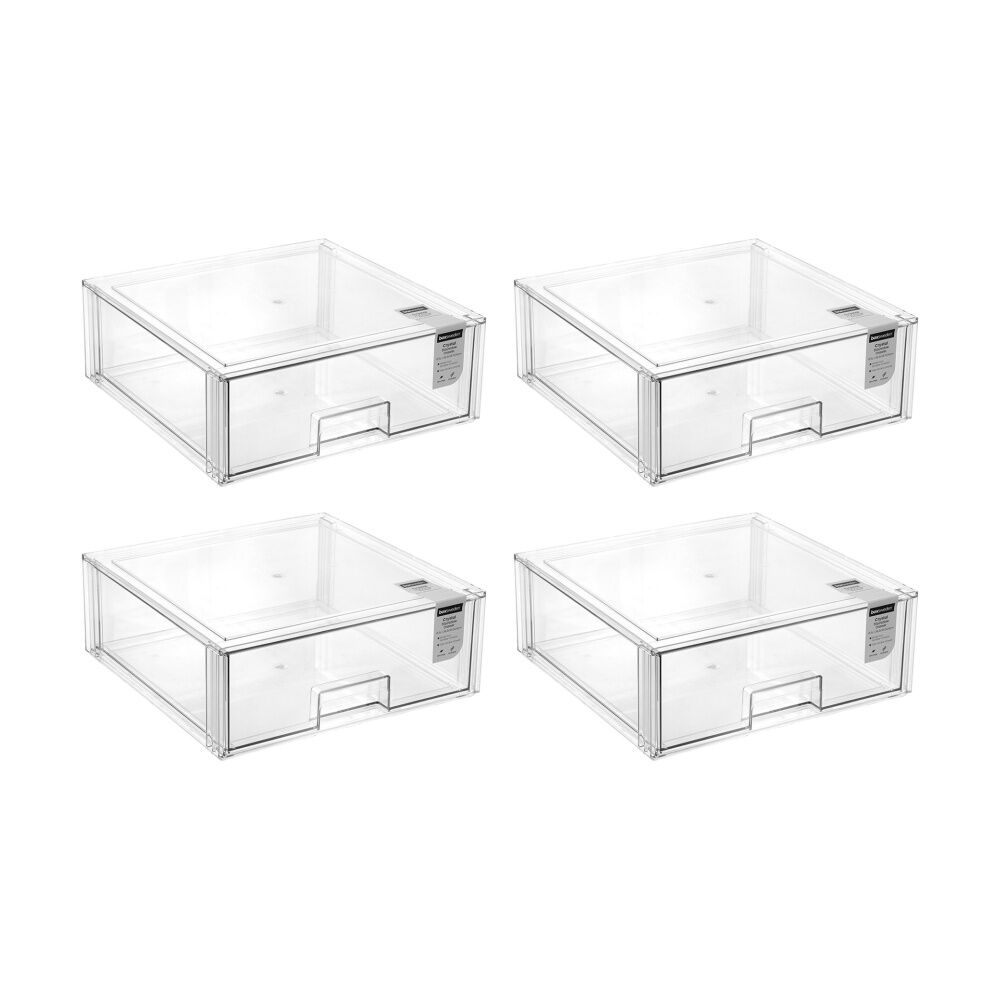 Boxsweden Crystal Stackable Organisation Storage Drawer 36.5x36.5x14cm 15.5L (4 Pack)