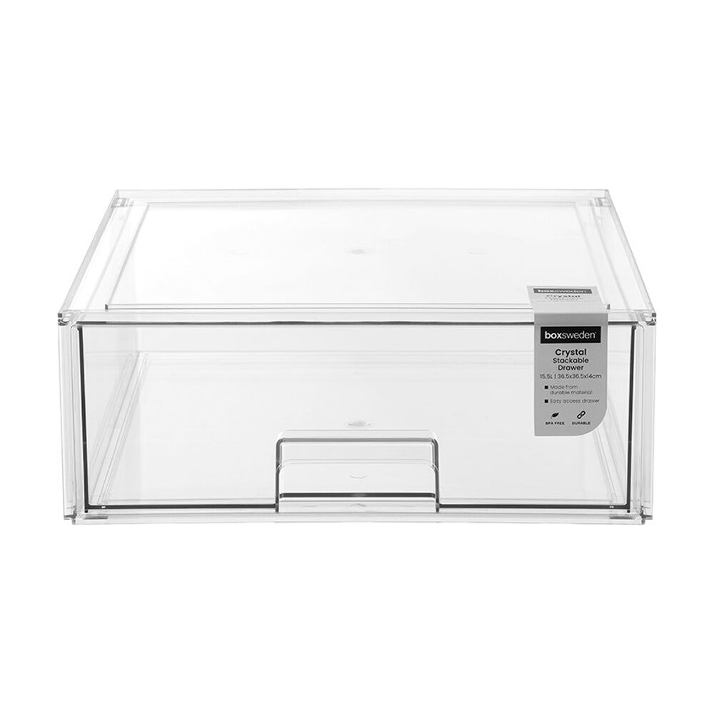 Boxsweden Crystal Stackable Organisation Storage Drawer 36.5x36.5x14cm 15.5L (4 Pack) — image 4