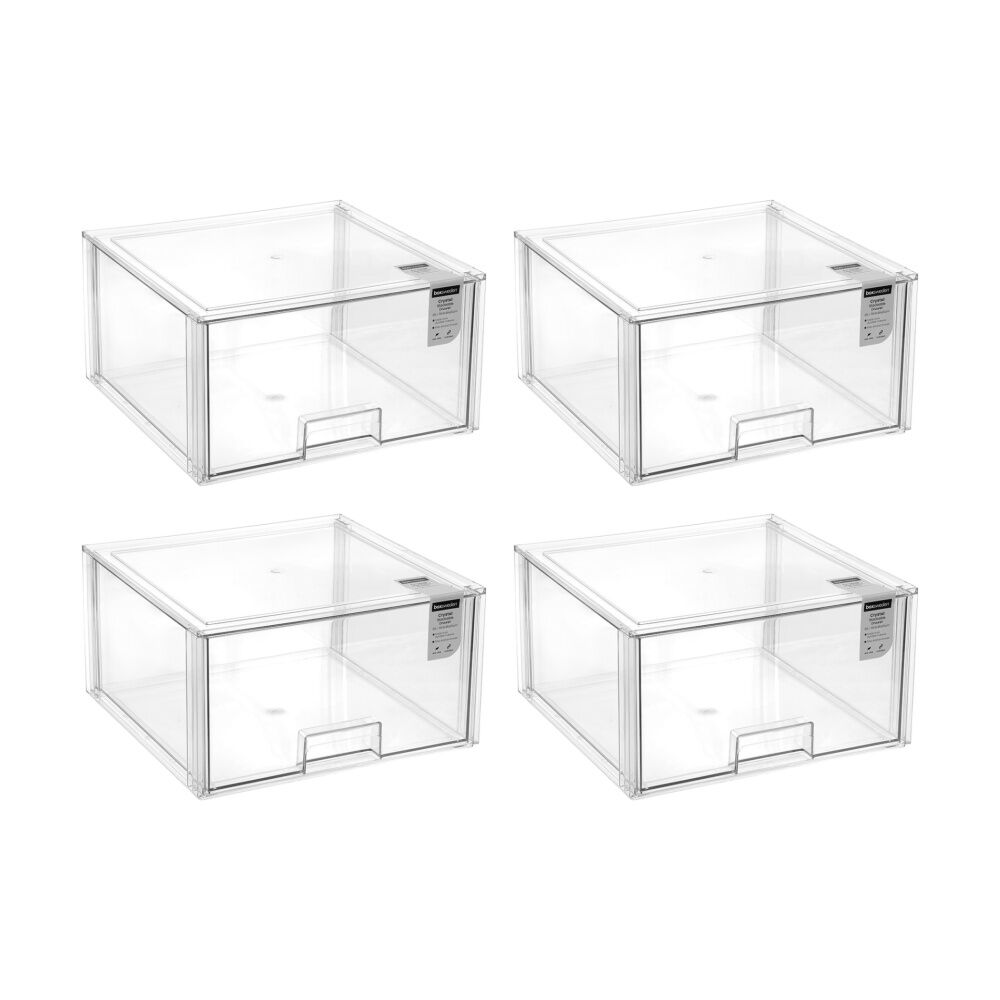 Boxsweden Crystal Stackable Organisation Storage Drawer 36.5x36x20cm 23L (4 Pack)