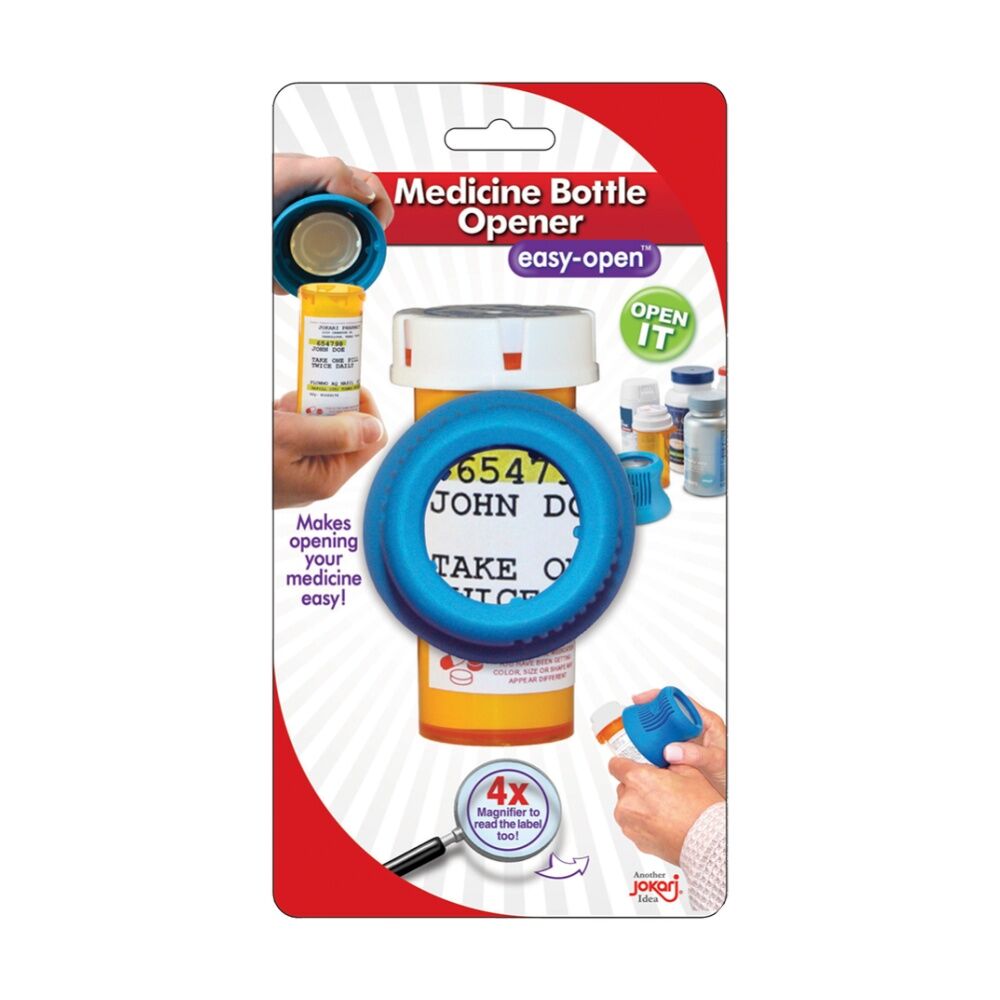 Jokari Ergonomic Easy Grip Medicine Bottle Opener w/ 4x Magnifier Blue Jokari