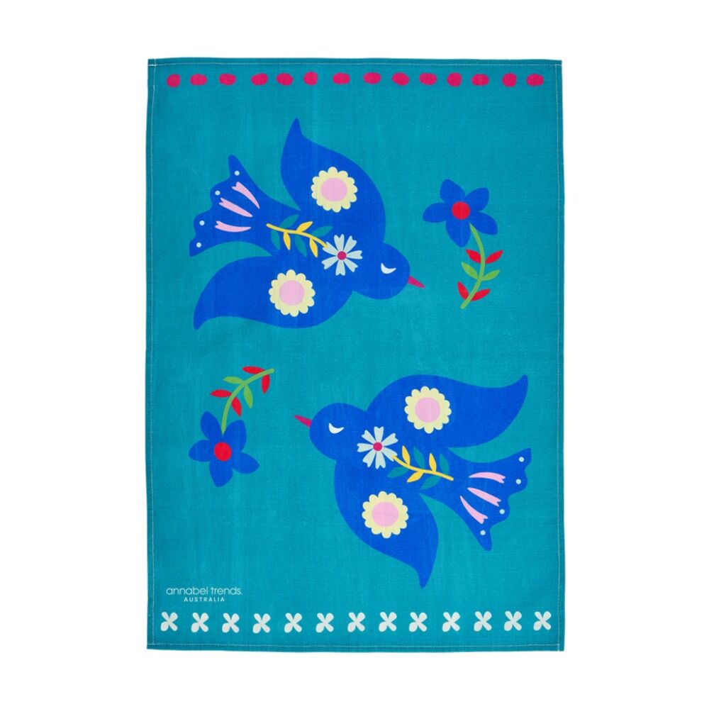 Annabel Trends 70x50cm Kitchen Tea Towel Fiesta Bird Print 100% Cotton