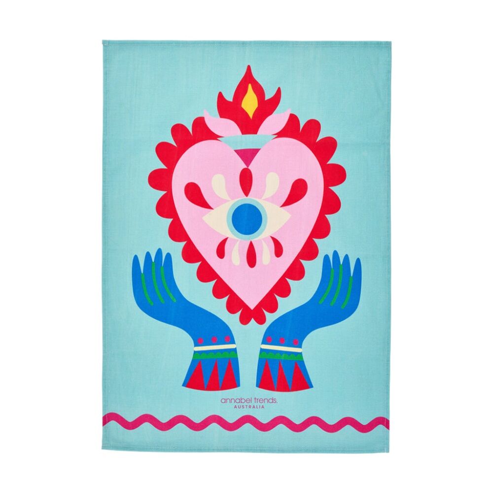 Annabel Trends 70x50cm Kitchen Tea Towel Fiesta Heart Print 100% Cotton