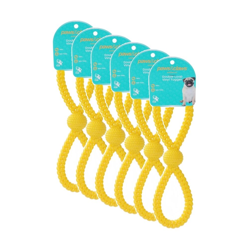Paws and Claws Vinyl Double Loop Pet Dog Chew/Tugger Toy 27x8cm Assorted (6 Pack)